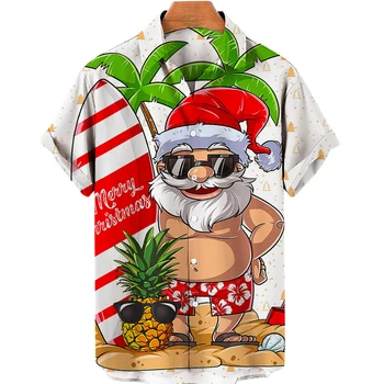 2022 Мъжки Ризи, Блузи в стил харадзюку, Къси Коледни Тениски С Графичен Принтом, Летни Модни Хавайски Ризи с Ревери, Празнична Дрехи Голям Размер
