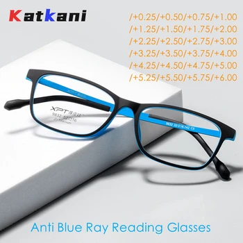 KatKani Ультралегкие Модни квадратни Очила от чист титан TR90, блокиране на Синя Светлина, компютърни Очила за Четене, Мъжки И женски 9832XP