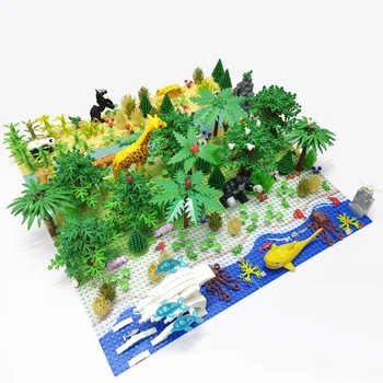 MOC Джунглата Диви Животни Градивни елементи са Съвместими Град Гора от Дървета Къща Тухли Укрепване Печка Детска Играчка Монтесори над 6 години