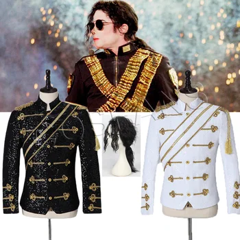 Нов Майкъл мъжки дрехи мода тънък MJ Майкъл Джексън палто танц Пайети костюм яке с певицата костюми коаплей костюм