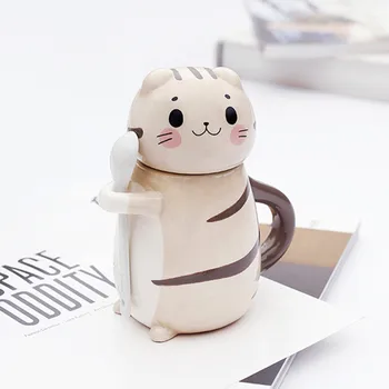 Новият Сладък Котка Керамични Кафеена Чаша С Лъжица Креативна Ръчно Рисувани Съдове За Напитки, Чаши За Чай С Мляко Новост Подаръци