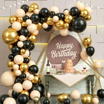 Черен Балон Венец Арка Комплект Метален Латексный Балон, Рожден Ден Декор Децата На Възрастни Globos Златната Топка Годишнина От Сватбата Балон