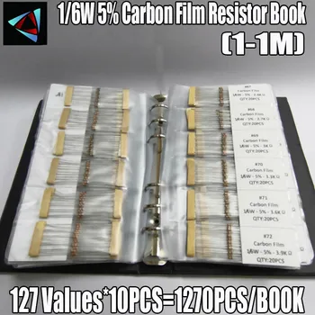 1/6 W Въглеродните филм 5% 127 стойности 10 бр = 1270 бр 1R ~ 1 М Асорти Комплект Резистори Комплект Проби Книга