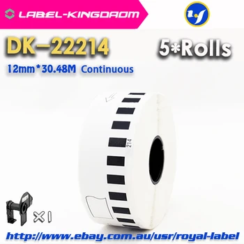 5 Роли за зареждане Съвместими Етикети DK-22214 12 мм * 30,48 М Непрекъсната Съвместимост за принтери Brother Бял цвят DK-2214