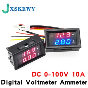 DC 0-100 В 10A Цифров Волтметър Амперметър С Двоен Дисплей Детектор за Напрежение, Измерител на Ток Панел Усилвател Волтметър 0,28 