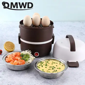 DMWD Електрическа 2Л мини ориз от неръждаема стомана 2/3 слой нагревател на храна двойна котела портативен автоматичен отопление изолационен обяд бокс