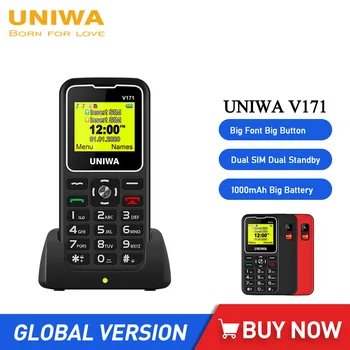 UNIWA V171 Характеристика на Телефон 2G XOXO Голям Бутон Мобилен Телефон 1,77 Инча, Dual SIM Двоен режим на готовност Мобилен Телефон за Възрастни Хора 1000 mah Голяма Батерия