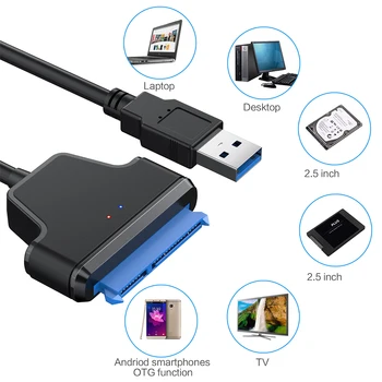 USB3 0 до SATA Кабел 2 5 Инчов Адаптер Портативен Преносим Външен твърд диск