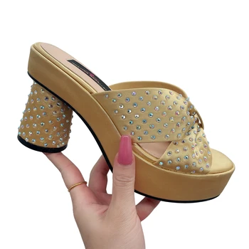 Дамски обувки-мюли със Златен Кръст, 2023 г., Летни обувки-лодка на Висок Ток, за Партита, Сватби, Сребристо-Лилаво-Големи Размери 41 42, Масивна Обувки