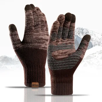 Зимни Ръкавици Мъжки Зимни Вълнени Възли Мъжки Ръкавици Дамски Топли ръкавици за сензорен екран За управление на открито Мразоустойчив Ръкавица Guantes Mitt