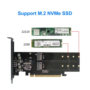Карта адаптер, PCIe, за да M2, PCIE X16 4 Порта M2 NVME M Ключ SSD Допълнителна карта M. 2 PCI Express X16 Адаптер VROC Карта за разширяване на RAID Чиа