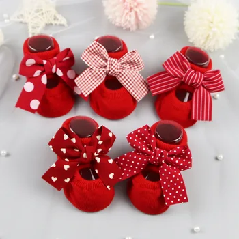 Коледни Нови чорапи с червен нос за бебета, Нескользящие детски чорапи, Чорапи-количка за момичета, Аксесоари за дрехи