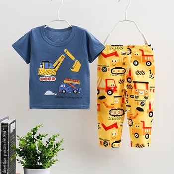 Комплект детски дрехи, Детска тениска с къс ръкав + Брючный костюм с Принтом Сладък животни, Домашни Дрехи за момчета и момичета от 6 м до 6 години