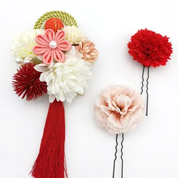 Японска Церемония кимоно цвете щипки за коса, щипки за коса комплекти женски прическа пищни сватбена Аксесоари За Коса
